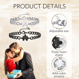 VARKAGE Set of 2 Partner Bracelets, Partner Bracelets, Adjustable Puzzle Couple Bracelet for Him and Her Gift, Stainless Steel, No metal stamp