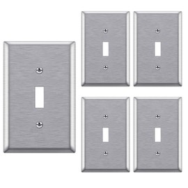 [5 Pack] BESTTEN 1-Gang Mid-Size Toggle Light Switch Metal Wall Plate with Ｗhite or Clear Plastic Film, Anti-Corrosion Stainless Steel Midway Switch Cover, Industrial Grade, Brushed Finish