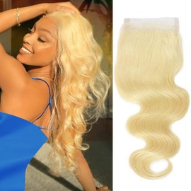 QTHAIR 12A Russian Blonde #613 Transparent Lace Frontal Closure Human Hair 100% Russian Blonde Human Hair for All Women (10", 613 Body Wave Closure)