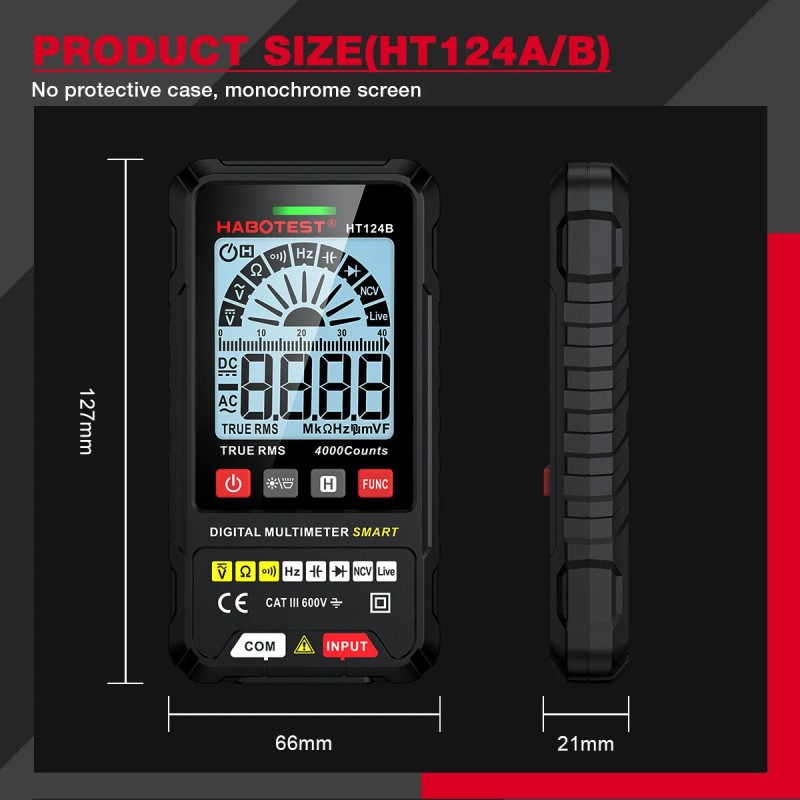 HABOTEST HT124 Series Digital Multimeter Volt Ammeter Ohm AC DC