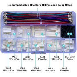 Kidisoii JST Connector Kit,JST 2.54 JST-XA 2.54mm 2P 3P 4P 5P 6P 7P 8P 9P 10P Connector with 22AWG Pre-Crimped Wire (KI-JST-A-XA)