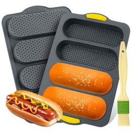 2 Pack Silicone Baguette Bread Pan - 4 Hole Non-Stick French Loaf Pan, Reusable Easy Release Baking Tool for Homemade Baguettes, French Bread, Rolls & Romantic Dinner (Dishwasher Safe）