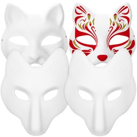 Alipis Cat Mask Unpainted Therian Masks: 4 Pack White Fox Masks Blank Masquerade Masks DIY Craft Paper Animal Mask Plain