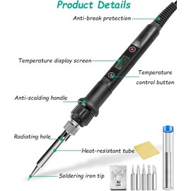 Soldering Iron, 80W Intelligent Digital Display Soldering Iron Kit with Solder Wire, 5pcs Soldering Tips, Tweezers, Desoldering Pump and Wire Stripper for Metal, Jewelry, Electric Repairing, DIY