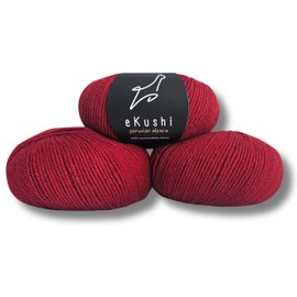 eKushi 100% Baby Alpaca Yarn for Knitting & Crocheting - Set of 3 Skeins of Premium Yarn DK - Lightweight, Hypoallergenic & Thermal Peru Made - Ideal for Delicate Projects (Dark Red - RE025)