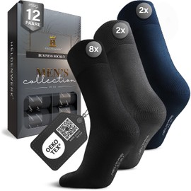 HELDENWERK Pack of 12 Men's Socks, Men's Socks with Breathable Cotton without Pressing Seam, Business Men's Socks, Suit Socks (8 x Black, 2 x Grey, 2 x Navy Blue), 8 x black, 2 x navy blue, 2 x grey