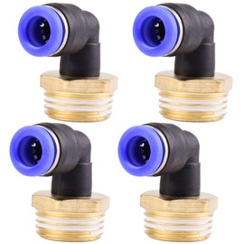 4 pieces 8 mm 1/2 inch PT pneumatic 90° angled socket fittings with external thread, pneumatic quick couplings for plug-in hoses, push-in compressed air connection