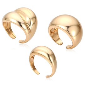 Lusofie 3 Pcs Gold Chunky Dome Rings Set for Women 14K Gold Plated Thick Rings Open Gold Plated Bold Thick Rings Stacking Ring