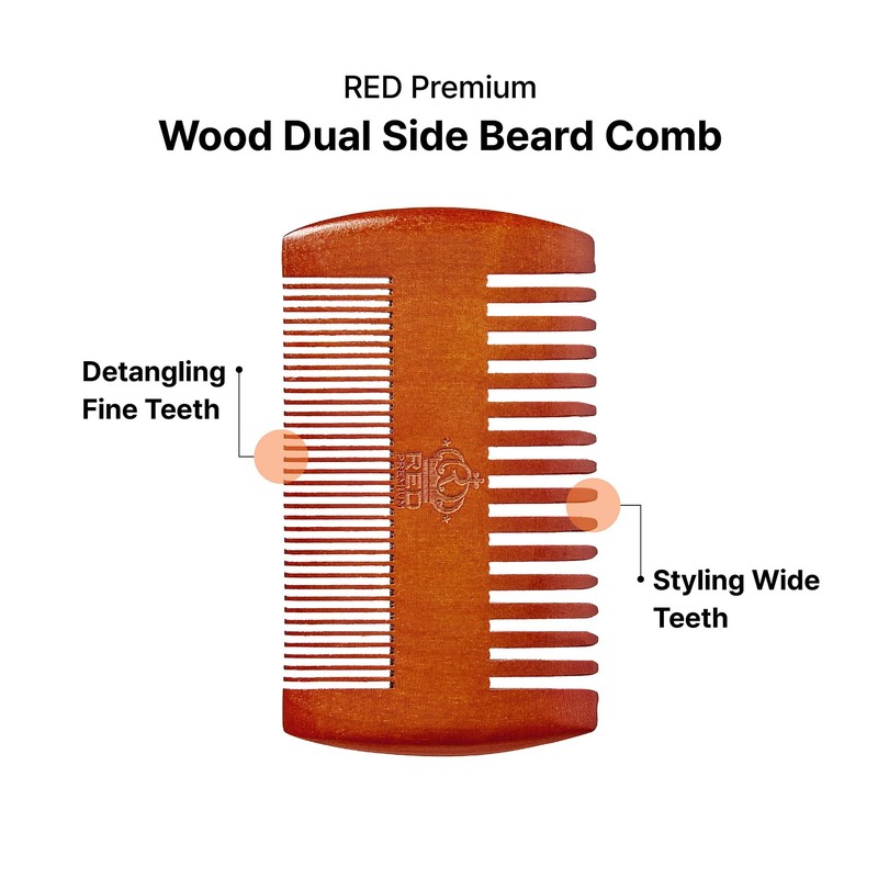 RED by Kiss Premium Wood Men Dual Side Beard Comb,