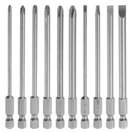 HARFINGTON 10pcs Slotted Phillips Screwdriver Bit Set SL3/4/5/6 PH1(3.0/4.0) PH2(4.0/4.5/5.0/6.0) S2 Steel 1/4" Hex Shank 4" Length Magnetic Flat Cross Head Power Drill Bits