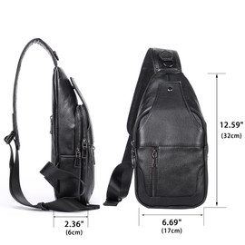 LUKZIJAES Genuine Leather Sling Bag Crossbody Backpack for Men Work Shoulder Chest Pack Outdoor Travel Hiking Casual Everyday Daypack (#7-Black)