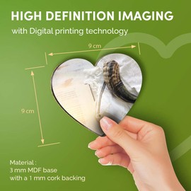 Destination Vinyl ltd Great Coasters (Set of 4) Heart - Jewish Prayer Shawl Tallit Shofar Horn Jew Drink Glossy Coasters/Tabletop Protection for Any Table Type #45443