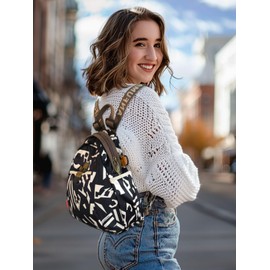 POPUCT Nylon Backpack Purse Fashion Waterproof Shoulder Bag Casual Daypack for Women (Black Stripe, Small)