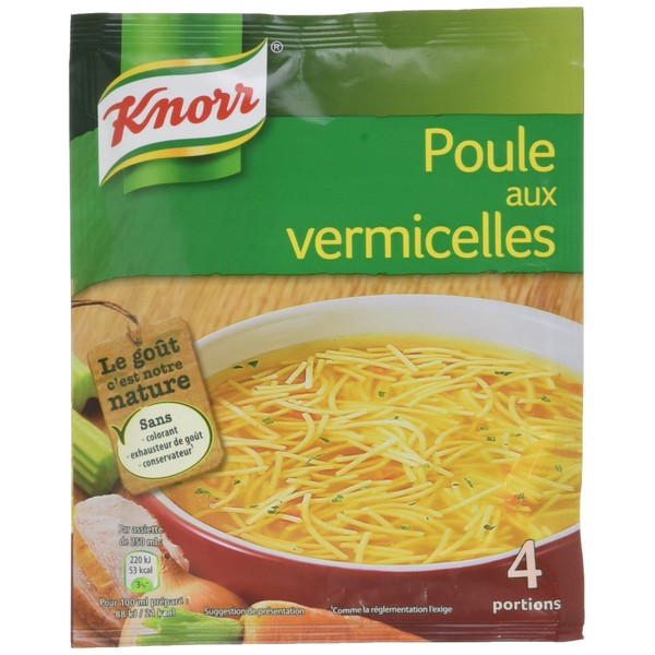Knorr Soupe Poule Vermicelles, Soupe déshydratée, Ingrédients issus de l'agriculture durable, 4 portions 63g