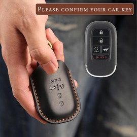 Rulansda fits for Honda Key Fob Covers. Compatible with 2022-2025 Accord, CR-V, HR-V, Passport, Ridgeline, BR-V, Civic, Pilot, Insight 5 Button Smart Leather Car Key Shell Case Chain /Black