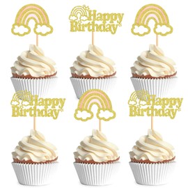 Ercadio - Paquete de 24 adornos bohemios para cupcakes con diseño de arco iris, diseño bohemio y de arco iris, para decoración de cumpleaños, baby shower, decoración de fiesta