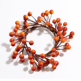 2 Pcs Fall Candle Rings with Artificial Orange Berries Mini Berry Twig Wreath Candle Wreath Berry Rings 4" Center Wide for Thanksgiving Fall Wedding Rustic Seasonal Decoration (Orange-2pc)