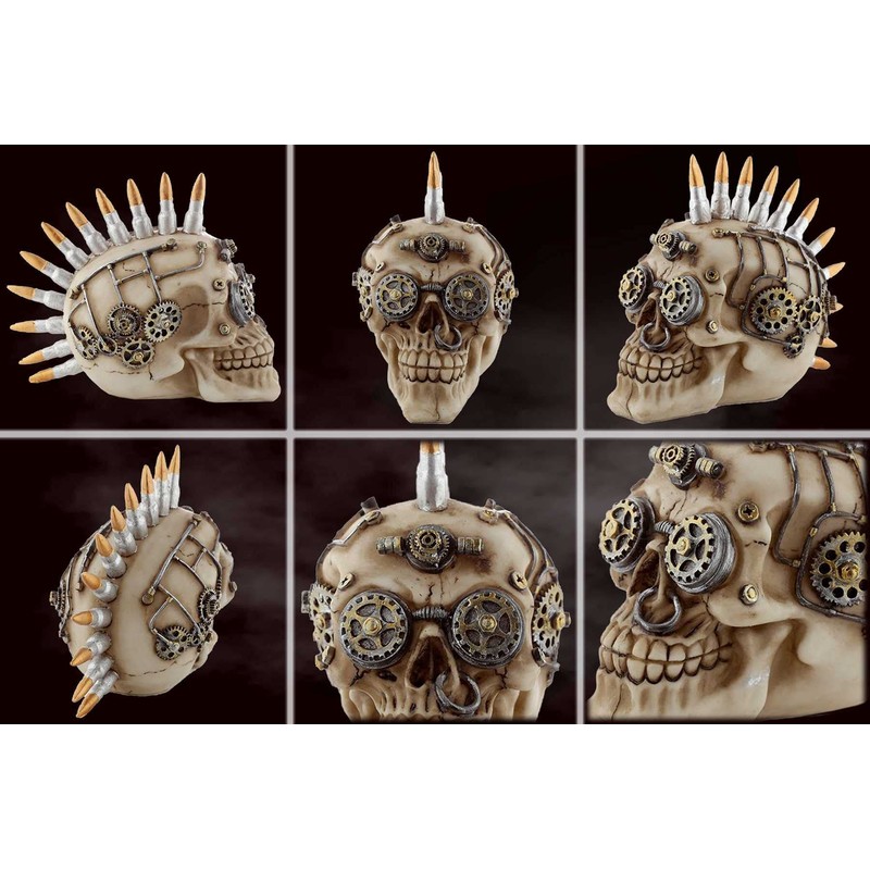 Decorative Skull Steampunk Warboy with Cartridges Mohawk Height Approx. 15