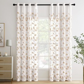 MIULEE Voile Curtains with Eyelets, Panel Curtain for Home, Living Room and Bedroom, Set of 2, Beige, 245 x 140 cm