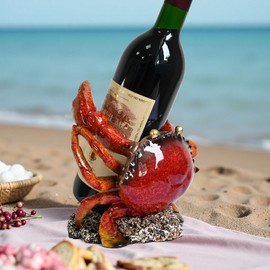 Juliahestia Beach Themed Tabletop Wine Rack: Coastal Nautical Decor for Home Party Bedroom - Crab Wine Bottle Holder for Kitchen Beachy Rooms Table Shelf Cabinet Ocean Sea House Decorations
