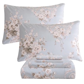 Lady Ann Shabby Floral Print King Size Bed Sheets Set Luxury Bedding Collections 1000 Thread Count 100% Egyptian Cotton Deep Pocket Bedsheets 4pc King Size