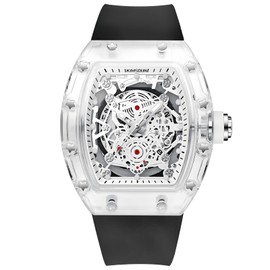 Gosasa Fashion Watches for Men Hollowed Men Watch Tonneau Transparent Business Watches Silicone Strap Date Quartz Waterproof Trend Male Wrist Watch