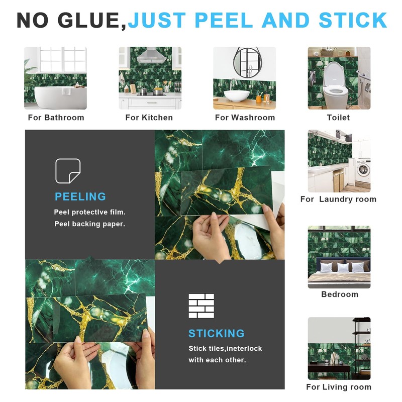 URCOLOR 32-Piece Peel and Stick Backsplash Wall Tile, 4"x 8"