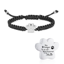 constantlife Cremation Bracelet for Ashes Stainless Steel Paw Print Urn Jewelry Braided Rope Adjustable Bangle Keepsake Pet Dog Cat Ash Holder Memorial Gift for Women Men (Silver)