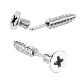 LEEQ 2pcs Women Men Punk Stainless Steel Screw Ear Studs Earrings Jewelry Silver（-）