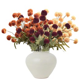 REJODA 12Pcs Fake Faux Mums Flowers Autumn Decor,Fall Artificial Ball Chrysanthemum, Mini Floral Balls Faux Stems for DIY Wedding Centerpiece Fall Decoration Home Arrangements