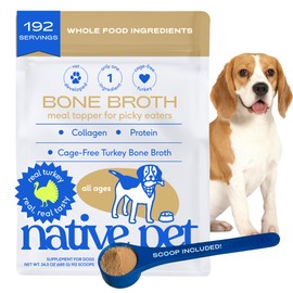 Native Pet Bone Broth for Dogs and Cats - Turkey Bone Broth Powder Dog Food Toppers for Picky Eaters - Provides Extra Nutrition for Joint Strength, Immune Support & Heart Health - 192 Scoops