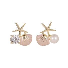 Asymmetric Shell Earrings Starfish Pearl Zircon Earrings Exquisite Boho Stud Earrings Summer Beach Jewelry for Women
