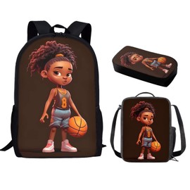 Gongbawa African Black Girl 3 in 1 Set Backpack with Lunch Box and Pencil Case Women Daypack and Bento Container Bag for School Hiking Rucksack Custom