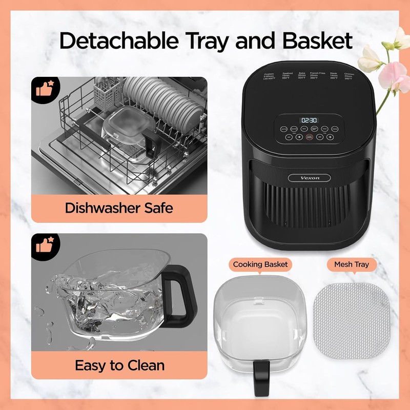 4.5QT Large Air Fryer – See-Through Glass, 360° Hot Air