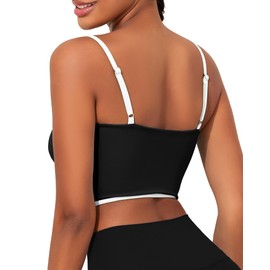 AngiMelo Womens Workout Tank Tops Square Neck Longline Sports Bra Support Crop Yoga Top Spaghetti Strap Built in Bras
