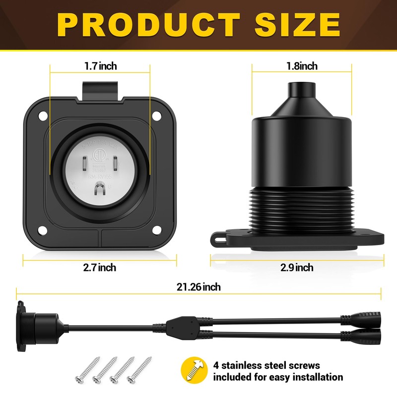 BUMBEE 15 Amp AC Port Plug,125V Power Inlet Socket with
