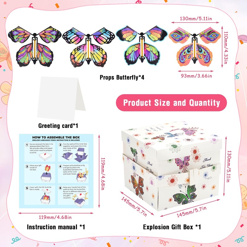 Rierousy Surprise Gift Box Butterfly, DIY Explosion Box, Small, Explosion