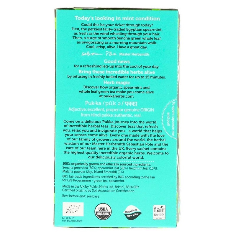PUKKA HERBAL AYURVEDA Organic Mint Matcha Green 20bags (PACK OF
