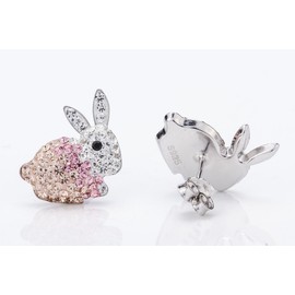 YACQ Women's 925 Sterling Silver Crystal Bunny Stud Earrings - 3/5 X 3/5 Inch - Ultra Light - Easter Costume Jewelry Accessories Gifts for Women (Pink)