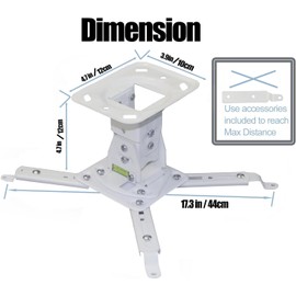 Projector Ceiling Mount, Adjustable Projector Mount, Heavy Duty 17.3 inch / 44cm Arm Reach, 4.7/12cm Height, 25° Tilt Projector Mounts Projector Holder White Home Theater Office 32 lbs / 14.5kg