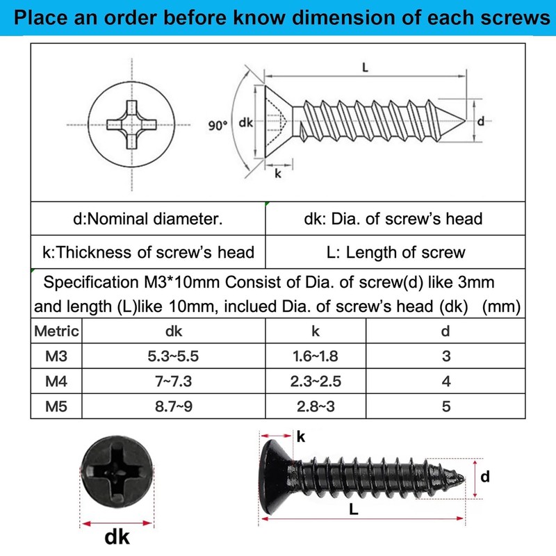 FandWay M3 x 10 mm Flat Head Sheet Metal Screws,
