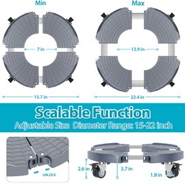 VANCASTLE Plant Caddy Plant Stand with Wheels, Heavy Duty Plant Roller Base 15-22 Inch Adjustable，Palnt Wheel Base 440 LBS, Large Potted Planter Cart Dolly for Flower Mover, Gray, 2 Pack