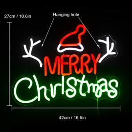 Ineonlife Merry Christmas Neon Sign for Bedroom Wall Decor, LED Light Christmas Signs Indoor Decor, Acrylic Board Neon Signs for Wall Decor for Christmas Party(16.5" x 10.6" / USB POWER)