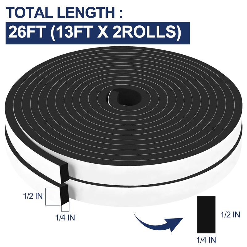 26Ft Foam Tapes Self Adhesive Foam Seal Strips 1/2In x