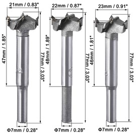 sourcing map Forstner Wood Boring Drill Bits 21mm 22mm 23mm Dia. Hole Saw Carbide Alloy Steel Tip Round Shank Cutting for Hinge Plywood Wood Tool 3in1 Set