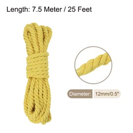 Rebower 0.5 Inch 25 Feet Macrame Cord, Cotton Cord Rope String 3 Strands Twisted Braided Thick Macrame Cord [for Crafts Wall Plant Hangers] - Yellow