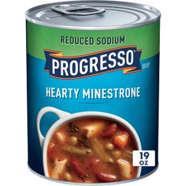 Progresso Reduced Sodium, Hearty Minestrone Soup Canned Soup, Gluten Free, 19 oz.