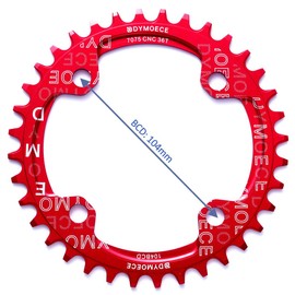 Dymoece Bicycle Chainring 104BCD 32T/34T/36T/38T for 9 10 11 Speed Round - Suitable for Most Shimano and Sram Cranksets, Red, 32T