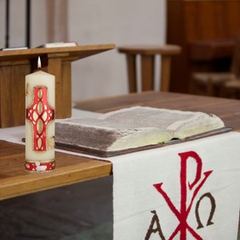 Needzo Religious Candle Mosaic Inspired Unscented Pillar Candles for Mass or Home Decoration, Prayer Space Sanctuary Decor, 8 Inches