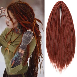 Samtress Double Ended Dreadlock Extensions 24 Inch Copper Red Synthetic 0.6 cm Width Soft Dreads Loc 10 Strands Handmade Soft Loc Hippie Wool Dreads Hair Extensions for Women and Men (#350)